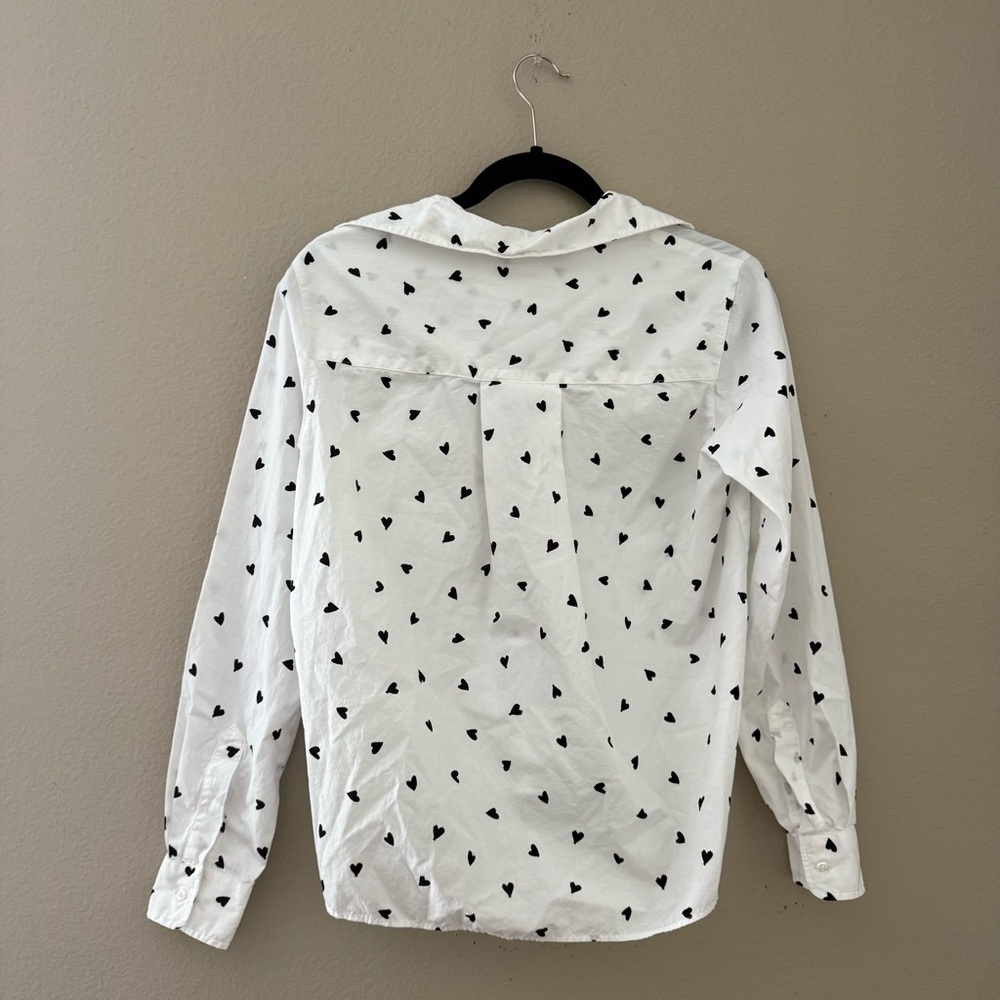 FRANK & EILEEN Silvio Woven Button Up in White & Black Hearts Size XS - Picture 5 of 10